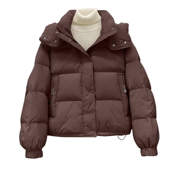 Niaviben Puffer Jacket Womens with Hood Cropped Puffer Jacket Women Cold Weather Jackets for Women Fall Coats for Women Puffy Jackets Women Coat for Women Womens Coats Winter Coffee 2XL