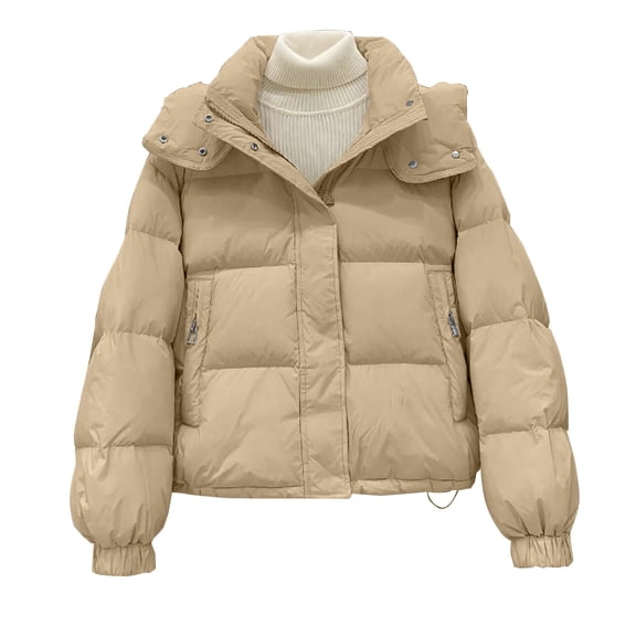 Niaviben Puffer Jacket Womens with Hood Cropped Puffer Jacket Women Cold Weather Jackets for Women Puffy Jacket Winter Coat Women Winter Coats Women Winter Jacket Khaki 2XL
