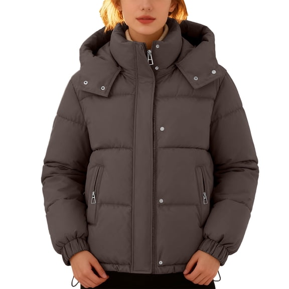 Niaviben Puffer Jacket Womens with Hood Cropped Puffer Jacket Women Cold Weather Jackets for Women's Winter Jacket Womens Coats Winter Jacket Winter Jacket for Women Coffee L