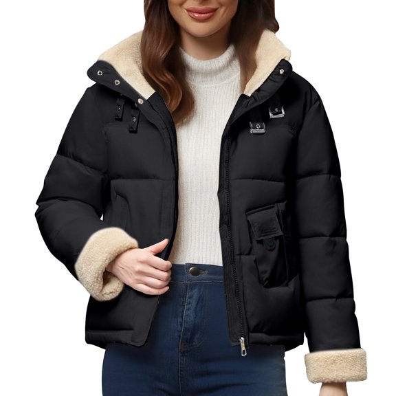 Niaviben Puffer Jacket Womens with Hood Long Puffer Coat Women's Thickened Down Jacket Women Winter Jacket Women's Casual Jackets Women's Winter Coats Puffer Jacket Womens Black S