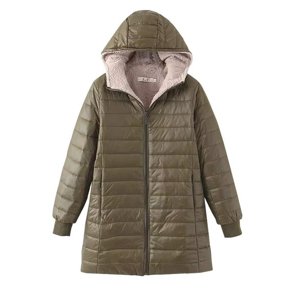 Niaviben Puffer Jacket Womens with Hood Quilted Jackets for Women Fur Lined Coat Jacket Women Womens Fall Jackets Women's Casual Jackets Winter Jackets Army Green 3XL