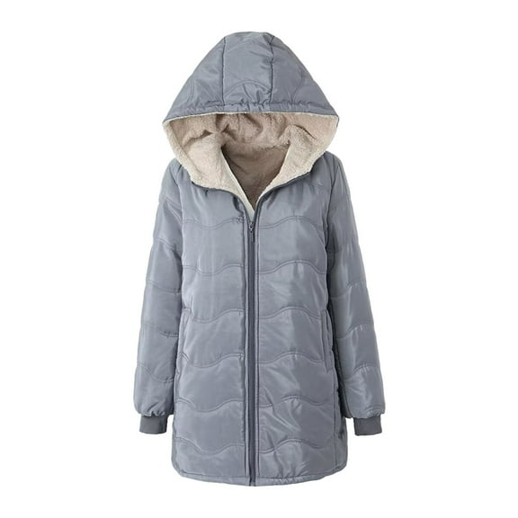 Niaviben Puffer Jacket Womens with Hood Quilted Jackets for Women Fur Lined Coat Puffer Jacket Womens Jacket Womens Winter Jackets Womens Jackets Casual Gray L