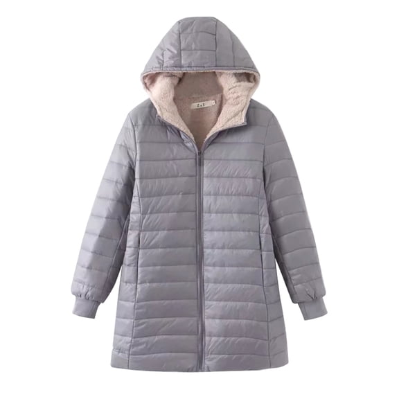 Niaviben Puffer Jacket Womens with Hood Quilted Jackets for Women Fur Lined Coat Winter Coats Jacket Women Winter Jackets Womens Jackets Gray S