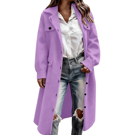 Niaviben Single Breasted Pea Coat Pea Coats for Women Winter Pea Coats for Women Womens Winter Long Coats Wool Winter Coats for Women’s Wool Coat Wool Pea Coats for Women Purple S