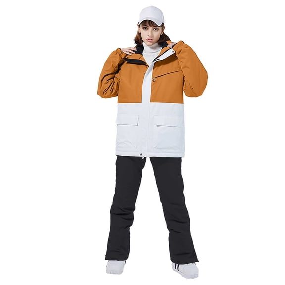 Niaviben Ski Sets for Women Snowboard Jacket Woman Thermal Set Ski Coat Skiing Jacket Women Ski Suit Casual Jackets for Women Coffee L