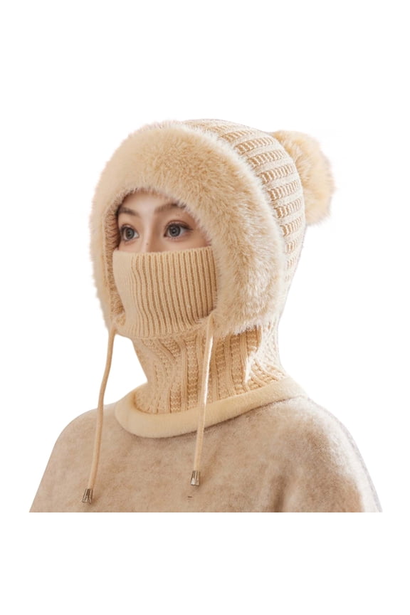 Ski Warm Ear Protection Knitted Hat Outdoor Cycling Cold-proof Ear Warm Cap Winter Hats for Women Aviator Hat Knit Hat Winter Warm Cap Beige A