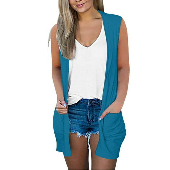 Niaviben Sleeveless Cardigans for Women Long Cardigan Loose Cardigan Crochet Sweater Winter Jackets Cardigan Women Jacket Women Sky Blue 2XL