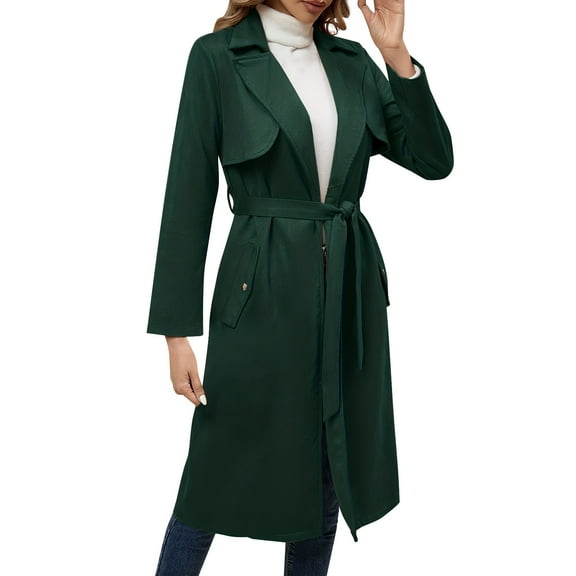 Niaviben Suede Jacket Women's Long Trench Coat Lapel Coat Jackets for Women Winter Jackets for Women Light Jackets for Women Womens Winter Coats Green S