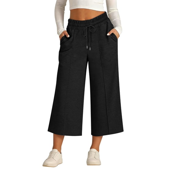 Niaviben Summer Pants Workout Womens Pants Trendy Baggy Soft Loose Sweatpants Lightweight Women's Trousers A3 Black L