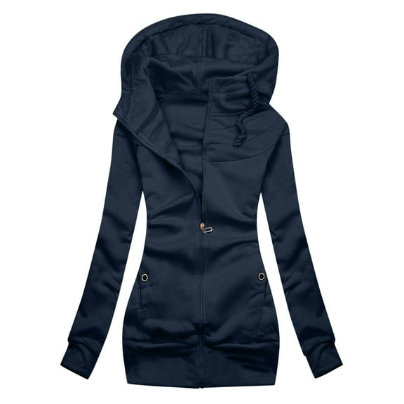 Niaviben Tunic Sweatshirts for Women Thin Zip Up Hoodie Women Fall Jacket Woman Coat Fall Sweatshirt Fall Coats for Women's Fall Jackets Navy L