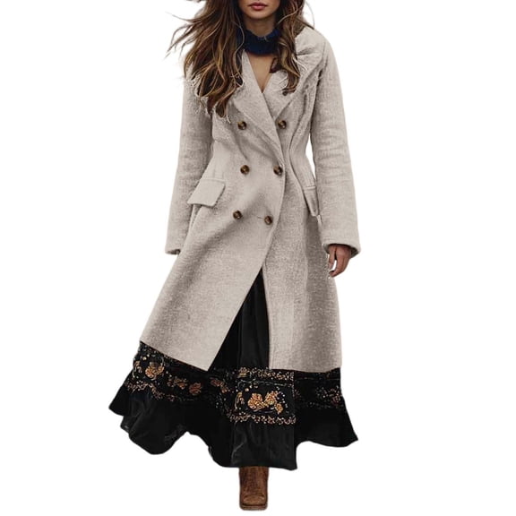 Niaviben Tweed Coat Long Peacoat Women's Winter Jackets Womens Zip Up Jacket Women Long Pea Coats for Women Wool Coats Beige L