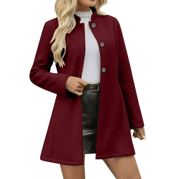 Niaviben Tweed Coat Single Breasted Pea Coat Winter Pea Coats for Women Jacket Long Winter Coats Pea Coats for Women Long Woolen Coat Wine XL