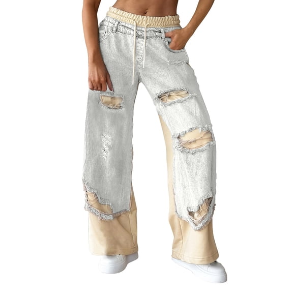 Niaviben Wide Leg Jeans Straight Jeans Women Straight Wide Leg Jeans for Women Straight-leg Full Cargo High Women Pants Women Trousers Ladies Summer Pants Womens Work Pants White XS