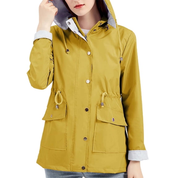 Niaviben Windbreaker for Women Womens Windbreaker Jacket with Hood Warm Jackets for Women Jackets for Women Jacket for Women's Jackets Trench Coats for Women Yellow 3XL