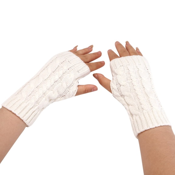 Niaviben Winter Gloves for Women Long Gloves Snow Gloves Winter Gloves Wrist Warmers Fingerless Gloves for Women Knit Gloves White One Size
