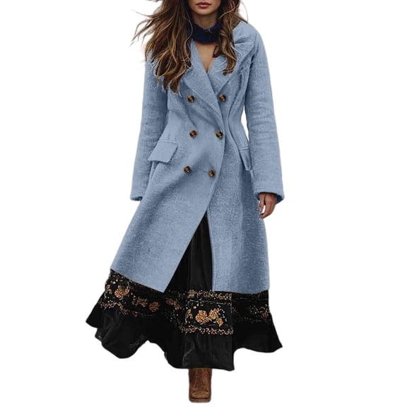 Niaviben Winter Pea Coats for Women Tweed Coat Plus Size Wool Coats for Women Ladies Jackets Trench Coat Long Womens Jackets Casual Jackets for Women Light Blue L