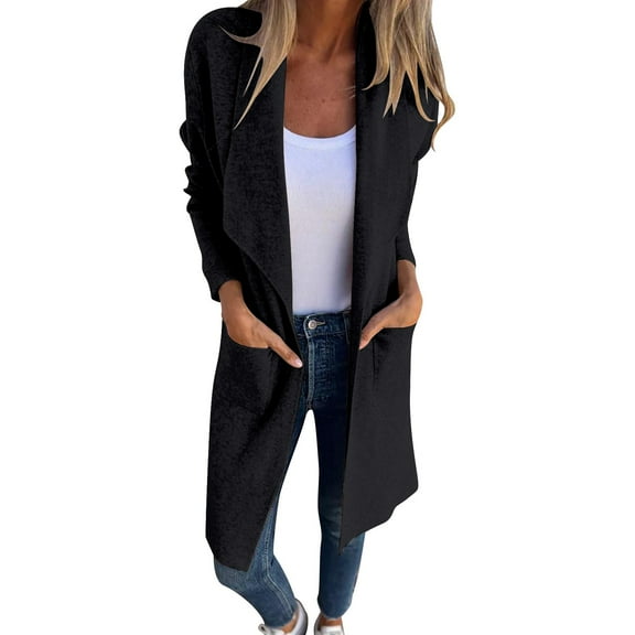 Niaviben Women Long Wool Coat Warm Coats for Women Winter Long Womens Coat Women's Jacket Women Jacket Women Womens Jackets Dressy Casual Black S