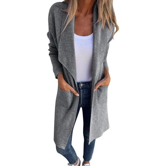 Niaviben Women Long Wool Coat Warm Coats for Women Winter Long Womens Coat for Women Jacket Women Casual Jackets for Women Gray M