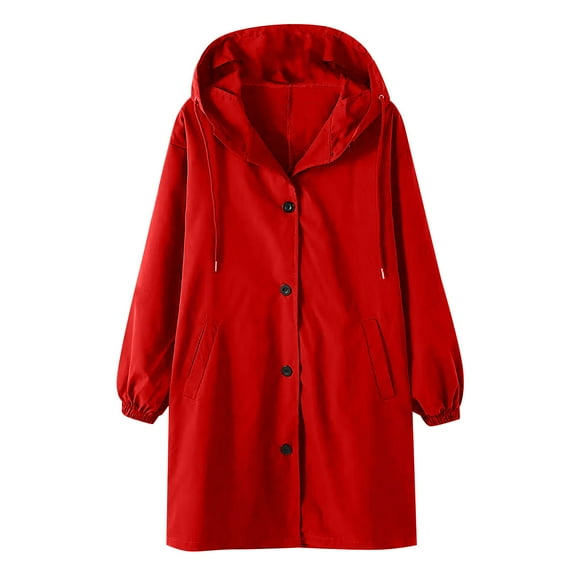 Niaviben Women's Long Trench Coat Plus Size Windbreakers for Women Windproof Jacket Women's Jackets for Women Trendy Womens Windbreaker Jacket Waterproof Rain Jacket Women Red S