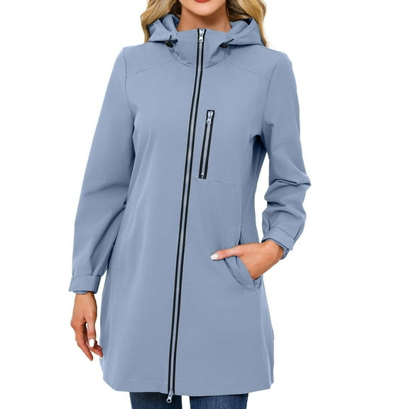 Niaviben Women's Long Trench Coat Womens Fall Jackets Windproof Jacket Women Waterproof Windbreaker Women Jacket for Women Winter Jackets for Women's Coats Light Blue 3XL