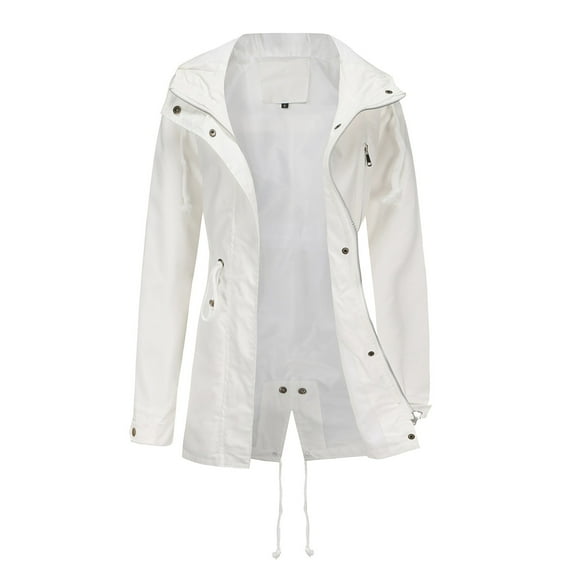 Niaviben Women's Long Trench Coat Womens Windbreaker Jacket with Hood Windproof Jacket Women Casual Jackets for Women Jacket Women Jackets for Women Trendy Women's Jacket White M