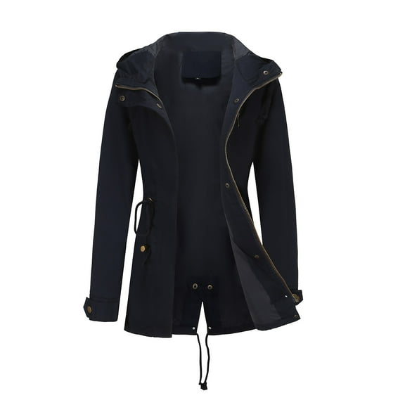 Niaviben Women's Long Trench Coat Womens Windbreaker Jacket with Hood Windproof Jacket Women Womens Winter Jacket Women Jackets Women Lightweight Jacket Women's Casual Jackets Navy 2XL