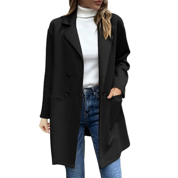 Niaviben Women's Pea Coat Double Breasted Peacoat Women's Long Winter Coats Womens Jackets Dressy Casual Fall Coats for Women Ladies Jackets Winter Coat Black XL