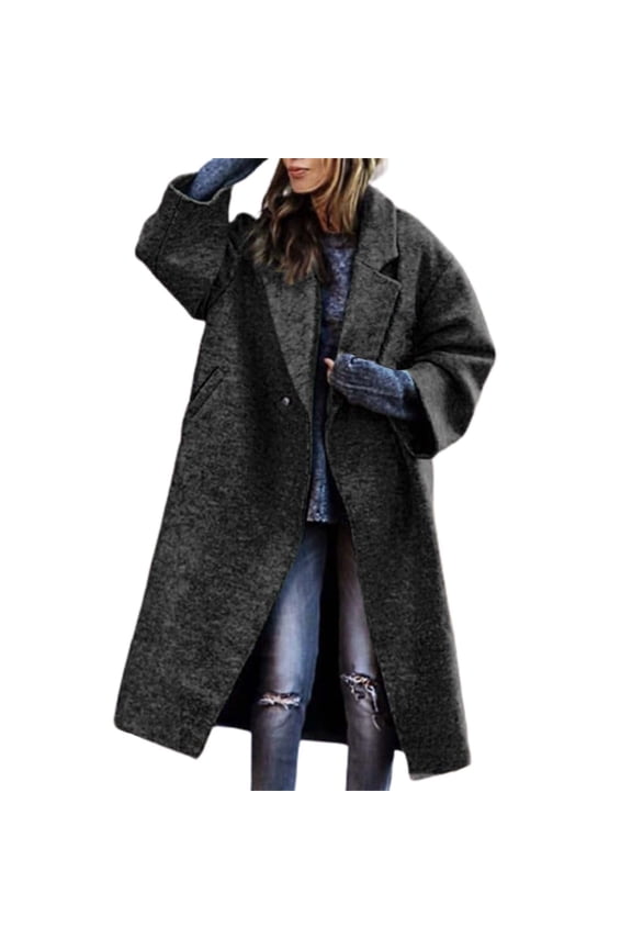 Women's Wool Pea Coat Lapel Coat Trench Coat Long Women Jacket Jackets for Women Winter Jackets Women Black XL