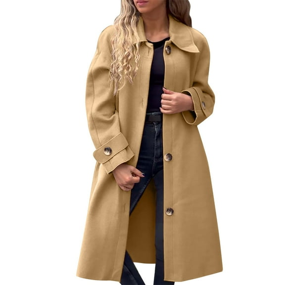 Niaviben Women's Wool Pea Coat Warm Coats for Women Long Peacoat Women Shirts Casual Women Jacket Jackets Women Dress Coats for Women Yellow 2XL