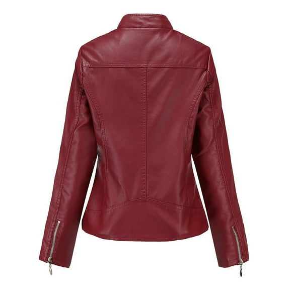 Niaviben Womens Motorcycle Jacket Leather Jacket Women Faux Leather Winter Jackets for Women Winter Warm Women Short Coat Leather Jack Zipper Tops Overcoat Outwear Winter Coats for Women Red M