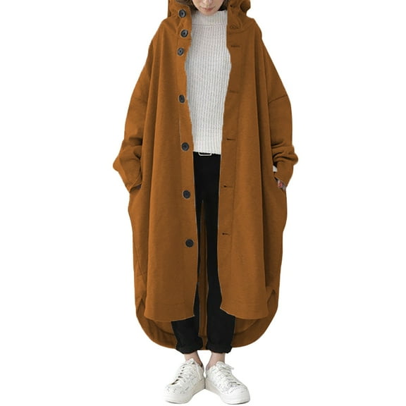Niaviben Womens Pea Coat Hooded Coat Women Longline Coat Ladies Winter Coats Womens Jackets Dressy Casual Jackets for Women's Winter Coat Coffee 5XL