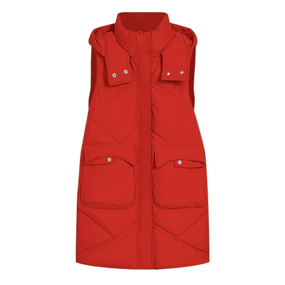 Niaviben Womens Puffer Vest Long Puffer Vest Women Hooded Puffer Jacket Women Sleeveless Vest Women's Vests Puffy Jacket Womens Puffy Jackets Red XL