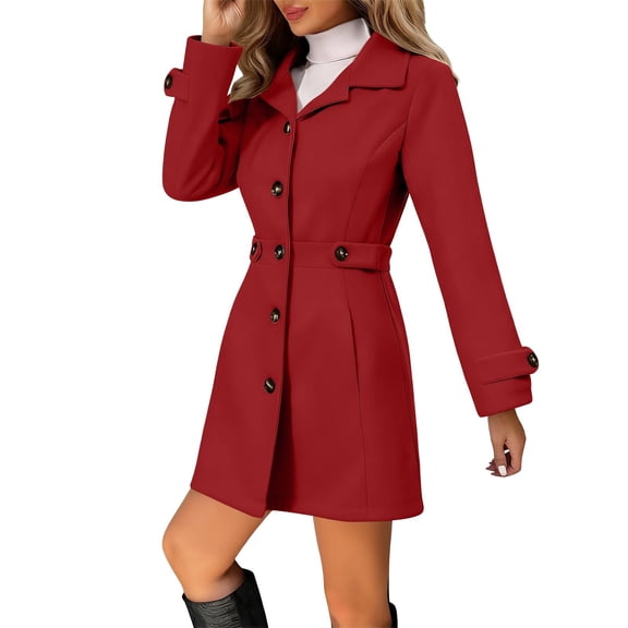 Niaviben Wool Coat Winter Pea Coats for Women Tweed Coat Women Jacket Jackets for Women Long Wool Coat Women Womens Fall Jacket Red M