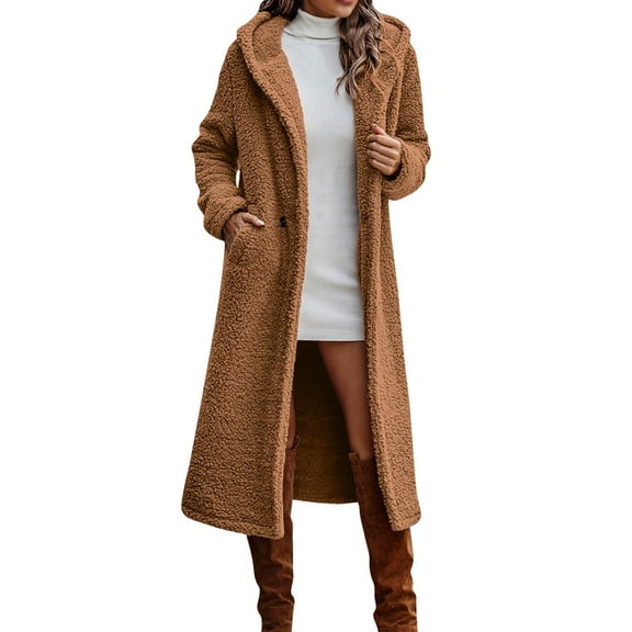 Niaviben Wool Coat for Women Warm Coat for Women Long Womens Coat Women's Casual Jackets Woman Winter Coat Womens Coats Winter Jackets Brown 2XL