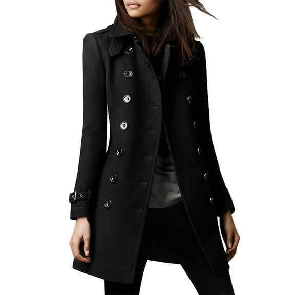 Niaviben Wool Coats Lapel Coat Trench Coat Long Women Jackets Women's Jacket Women's Coats Women Coats Black L