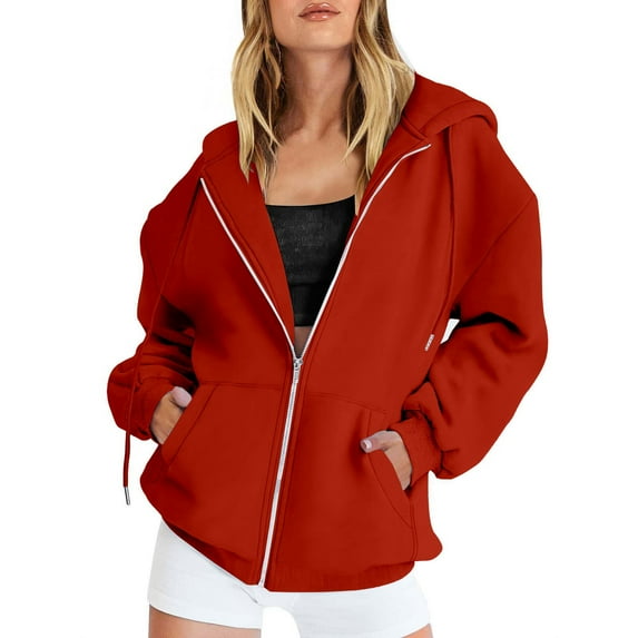 Niaviben Zip Up Hoodie Women Workout Jackets for Woman Sweatshirts for Women Winter Clothing for Women Fall Jacket Pocket Clothing Zipper Track Jacket Hooded Top Womens Winter Coats Orange M