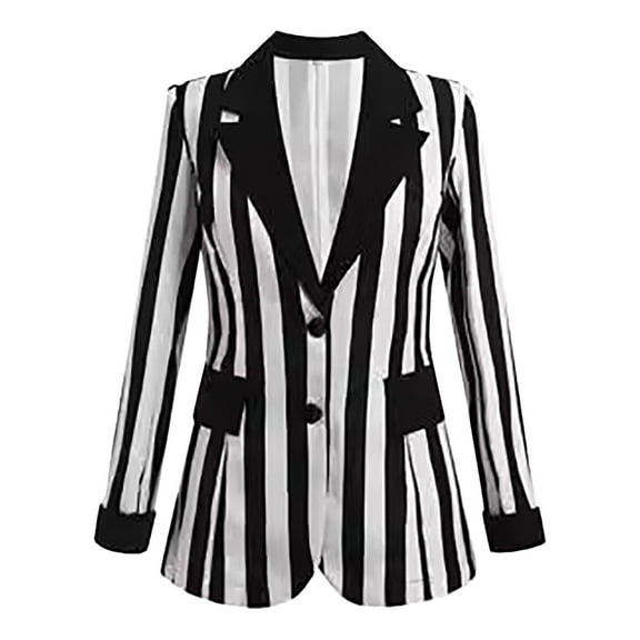 Niaviben blazers for women Work Office Suit Jacket Blazer summer jackets for women OBEEII Striped Button Vertical Striped Work Jacket Blazers for Women Work Outfits for Women Office Black 2XL