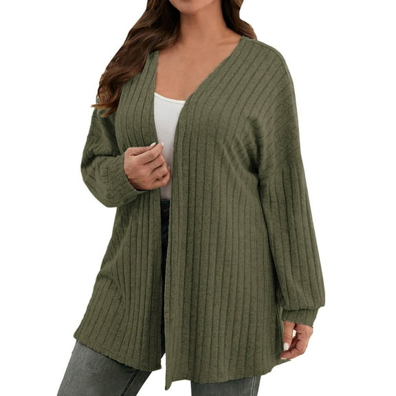 Niaviben cardigan for women crochet cardigan Long Sleeve Open Front Cardigan New Casual Solid Colour New Long Sleeve Cardigan Tops Knitted Jacket linen jackets for women summer cardigan Green 2XL