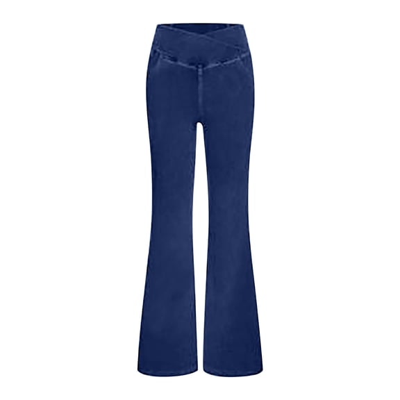 Niaviben jeans for women wide leg jeans woman high waisted jeans for women women jeans women capris for summer Denim Fitness Flared Pants Elastic Tight Fitting Sports Yoga Pants Dark Blue M