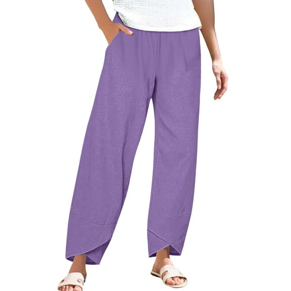 Niaviben linen pants women lounge pants women sweatpants women breathable linen pants barrel pants women Women's Spring And Summer Elastic Waist Cotton Linen Loose Casual Pants Home Pants Purple M