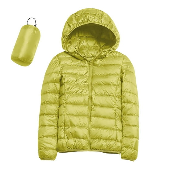 Niaviben puffer jacket womens down jacket women lightweight puffer jacket women Warm Jacket Hooded Coat Short Hooded Warm White Duck Down Coat winter coats for women sun shirt women Yellow L