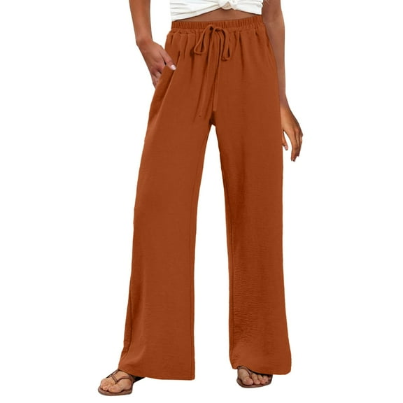 Niaviben wide leg pants woman womens casual pants Drawstring Elastic Waist sweatpants women pants for women Orange L