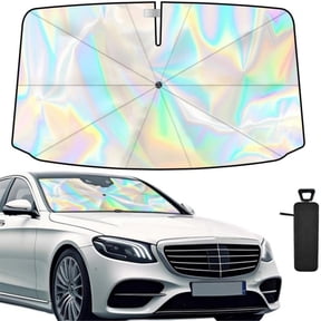 Niaygoze Upgraded Car Windshield Sun Shade Umbrella with Double-Layer Fabric , Foldable Iridescent Car Windshield Cover with 360 Rotating Shaft for Sedan SUV Truck