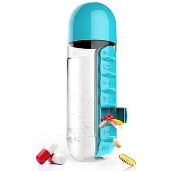 Nib 2-in-1 Water Bottle and Pill Organizer, 600ml Capacity, 7 Compartments outdoor capsule cup medicine box dispenser (Rose)