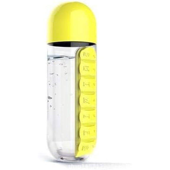 Nib 2-in-1 Water Bottle and Pill Organizer, 600ml Capacity, 7 Compartments outdoor capsule cup medicine box dispenser (Rose)