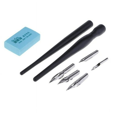 Nib Dip Fountain Pen Set Nib Calligraphy Writing Ink with 5 Nibs - Black