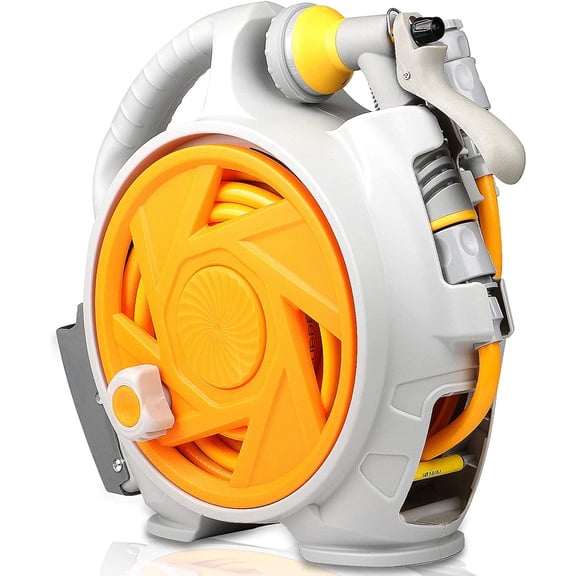 Nib Garden Retractable Hose Reel, Portable Simple Home Hose Reel 45+5 FT with 7 Patterns Spray Nozzle, Wall Mounted and Any Length Lock for Garden Watering, Car Washing, Pet (Green)