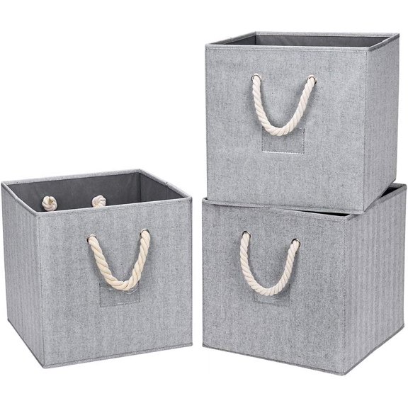Nib  Storage Bins,Grey Fabric Foldable Storage Bins, 1 Stroage Boxes with Cotton Rope Handles for Organizer Home,Office, Nursery 13x13x13 inch