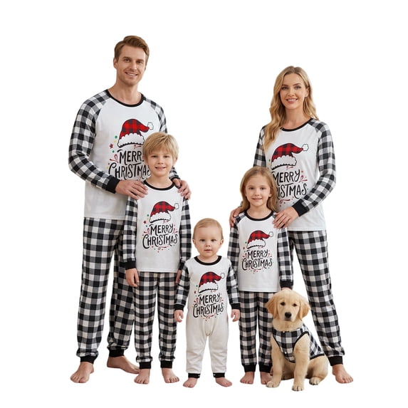 Nibbcoa Christmas Family Matching Pajamas Set Long Sleeve Plaid Tops and Pants Set Loungewear