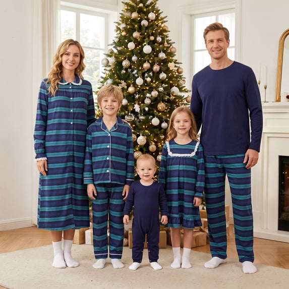 Nibbcoa Christmas Matching Family Pajamas Set Long Sleeve Tops Pants Nightgown Holiday Loungewear